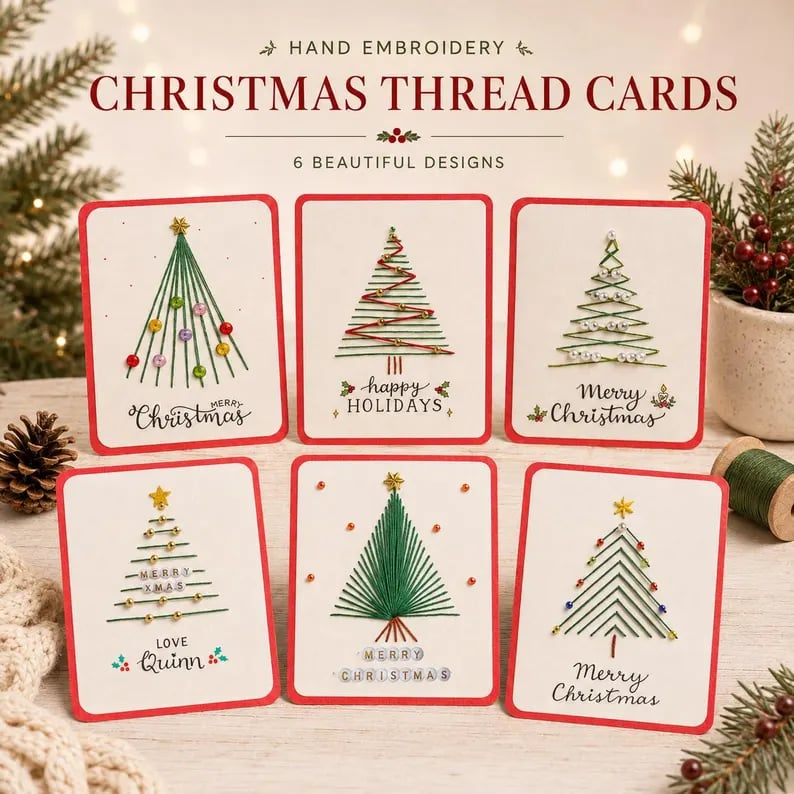 🎄🧵 Skapa din egen julhälsning – DIY-kit för vackra julkort med trådkonst! ✨🎁