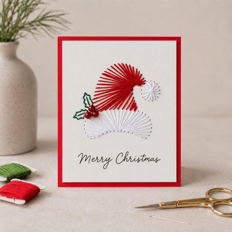 🎄🧵 Skapa din egen julhälsning – DIY-kit för vackra julkort med trådkonst! ✨🎁