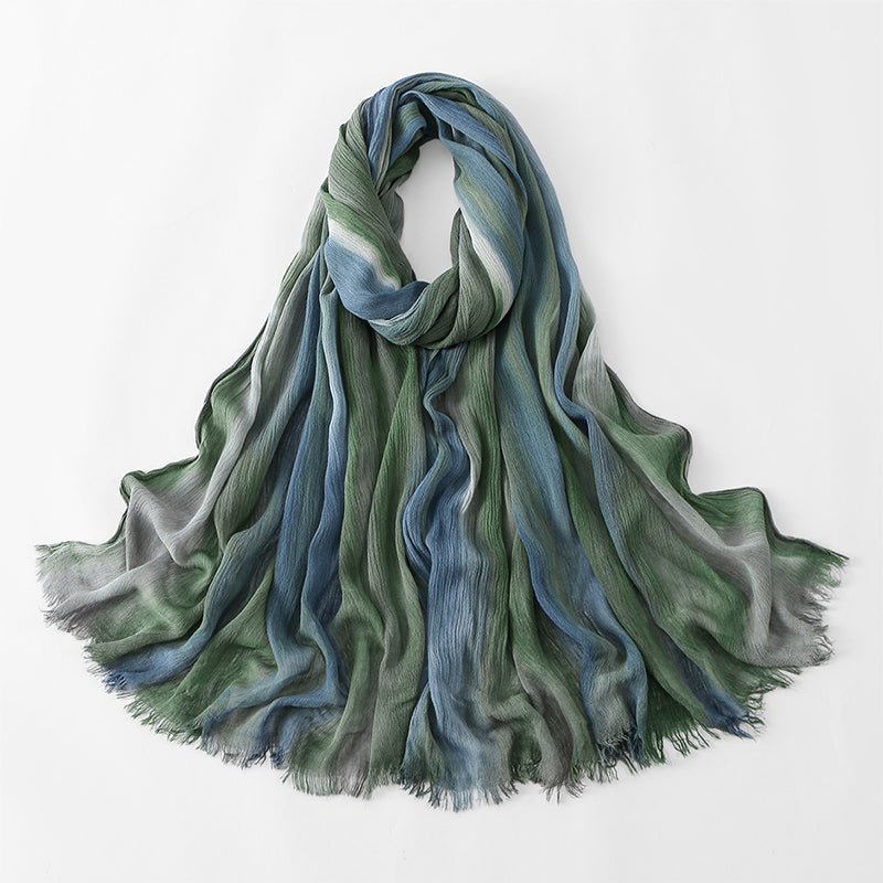 Ethnic Rainbow Tie-Dye Rayon Wrinkled Versatile Long Scarf - Bohemian Chic Hijab & Shawl