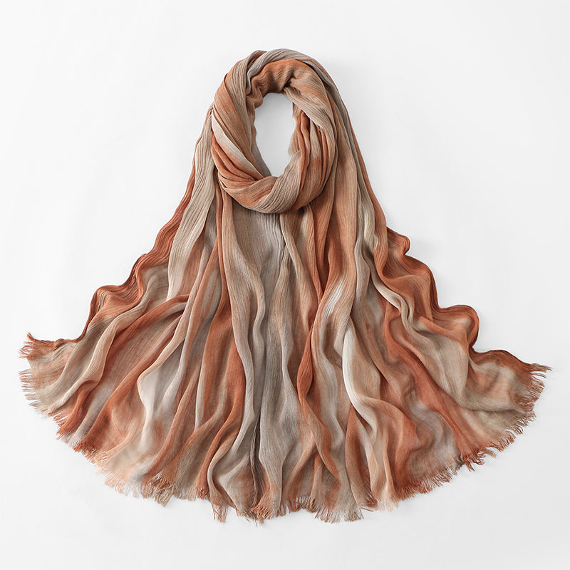 Ethnic Rainbow Tie-Dye Rayon Wrinkled Versatile Long Scarf - Bohemian Chic Hijab & Shawl