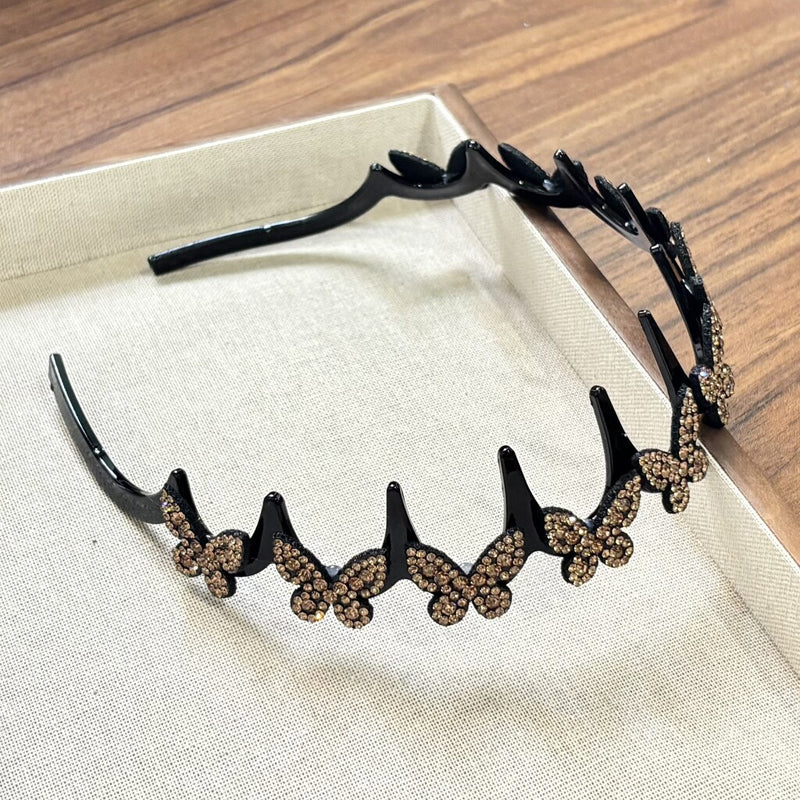 Women's Sparkling Butterfly Wave Headband – Volumizing Effect for a High Crown & Face-Washing Clip