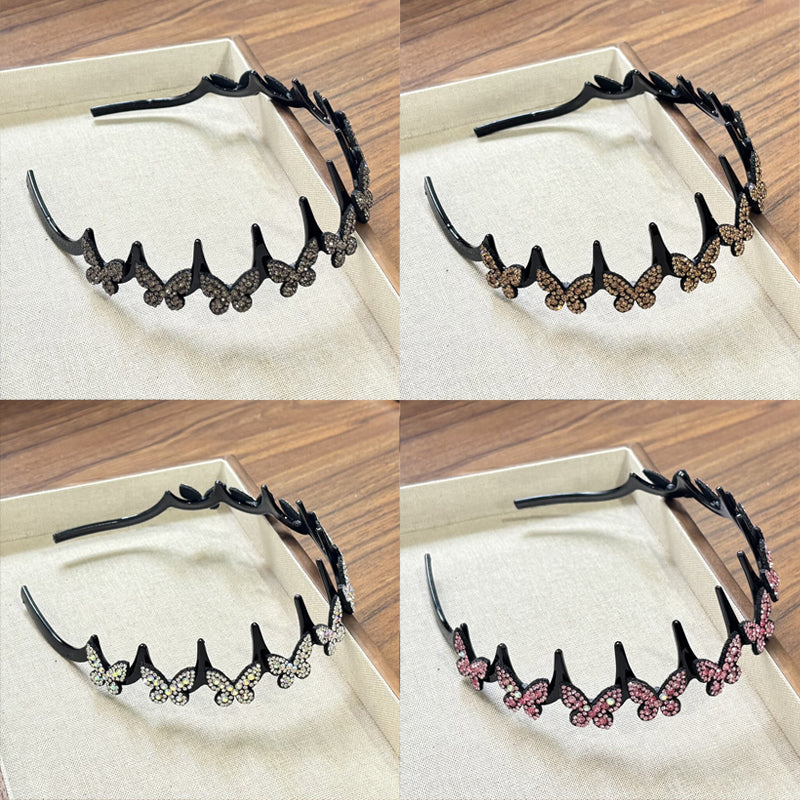 Women's Sparkling Butterfly Wave Headband – Volumizing Effect for a High Crown & Face-Washing Clip