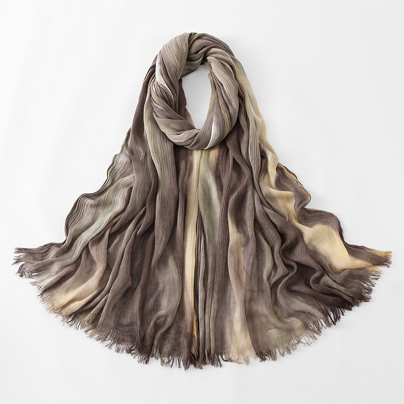 Ethnic Rainbow Tie-Dye Rayon Wrinkled Versatile Long Scarf - Bohemian Chic Hijab & Shawl