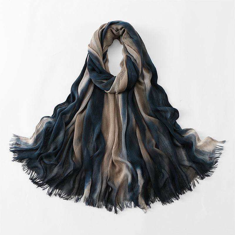 Ethnic Rainbow Tie-Dye Rayon Wrinkled Versatile Long Scarf - Bohemian Chic Hijab & Shawl