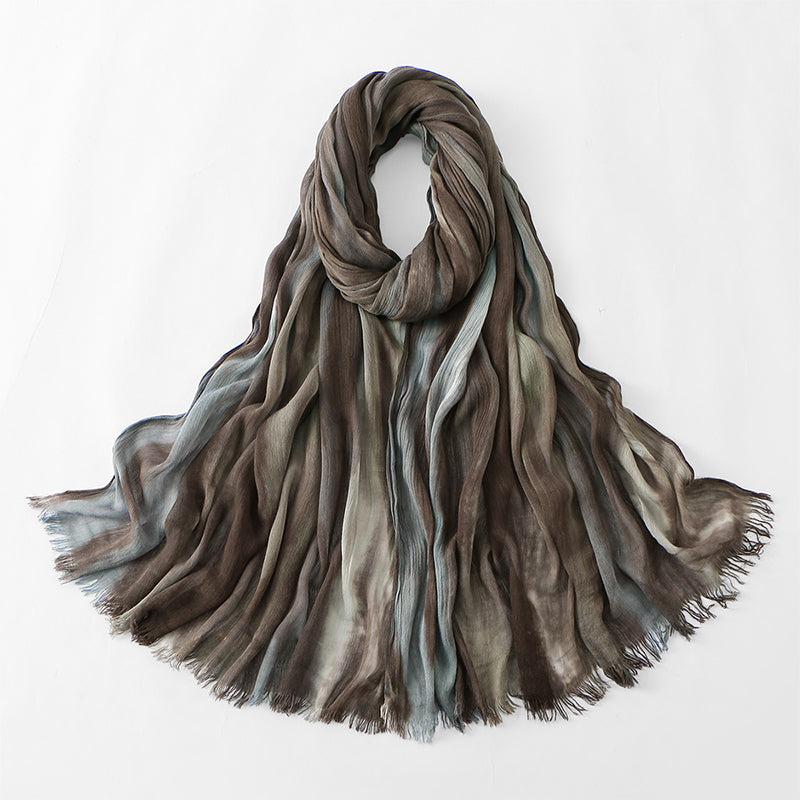 Ethnic Rainbow Tie-Dye Rayon Wrinkled Versatile Long Scarf - Bohemian Chic Hijab & Shawl