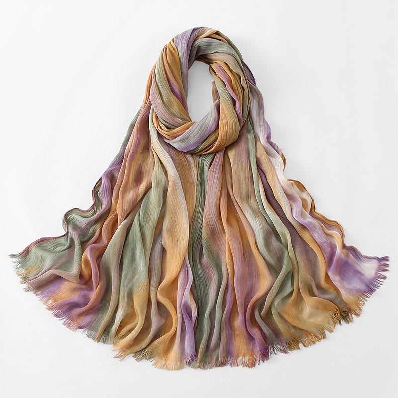 Ethnic Rainbow Tie-Dye Rayon Wrinkled Versatile Long Scarf - Bohemian Chic Hijab & Shawl
