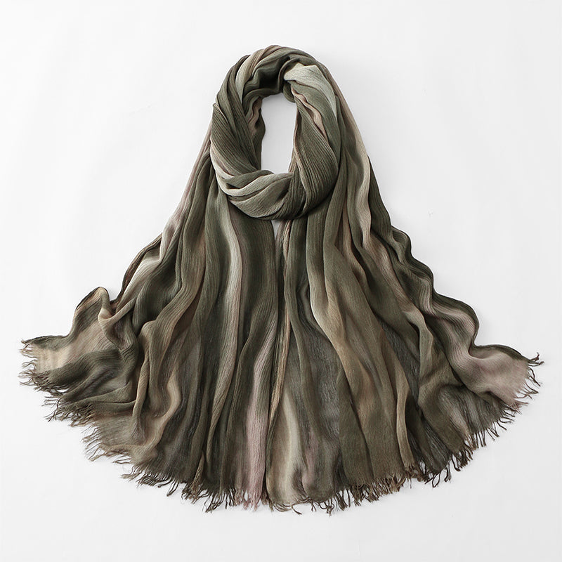 Ethnic Rainbow Tie-Dye Rayon Wrinkled Versatile Long Scarf - Bohemian Chic Hijab & Shawl