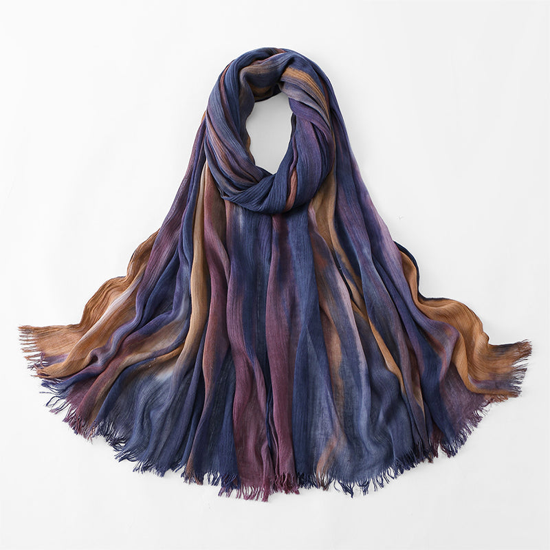 Ethnic Rainbow Tie-Dye Rayon Wrinkled Versatile Long Scarf - Bohemian Chic Hijab & Shawl