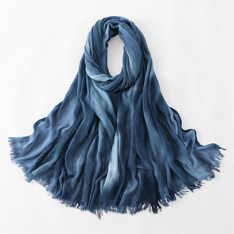 Ethnic Rainbow Tie-Dye Rayon Wrinkled Versatile Long Scarf - Bohemian Chic Hijab & Shawl