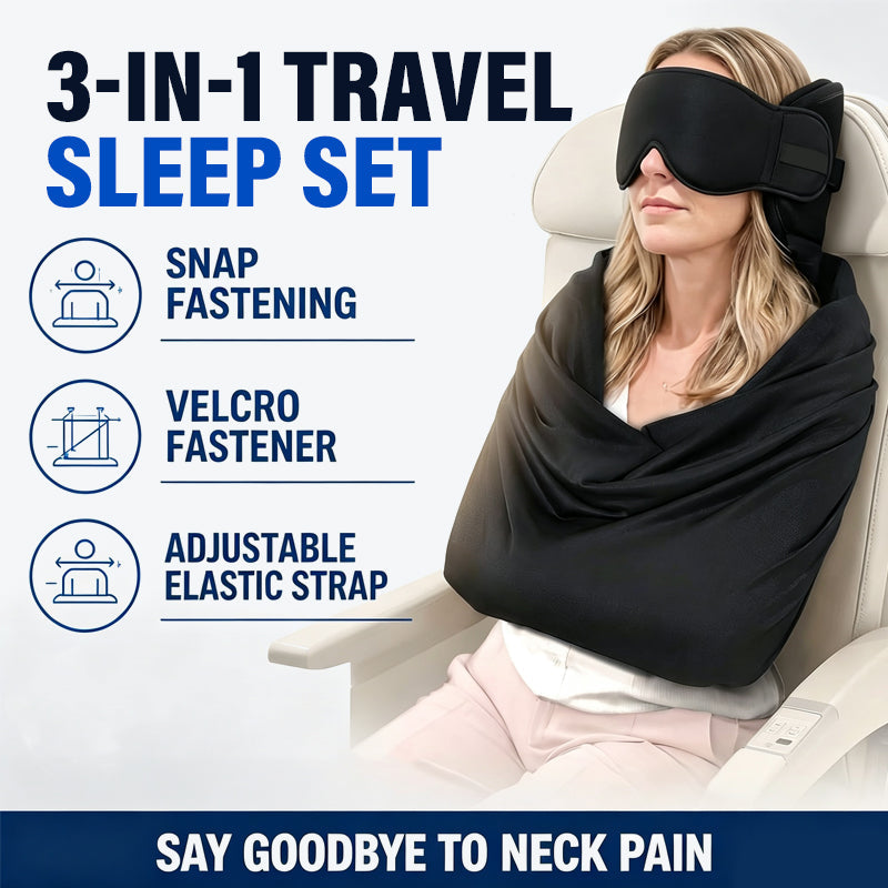 ✈️ 3-i-1 Resesovset – Ögonmask & Ergonomiskt Armstöd för Bekväm Sömn