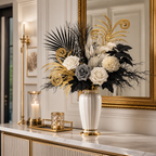 Luxury Black, White & Gold Artificial Floral Arrangement – Glam Home Centerpiece Decor