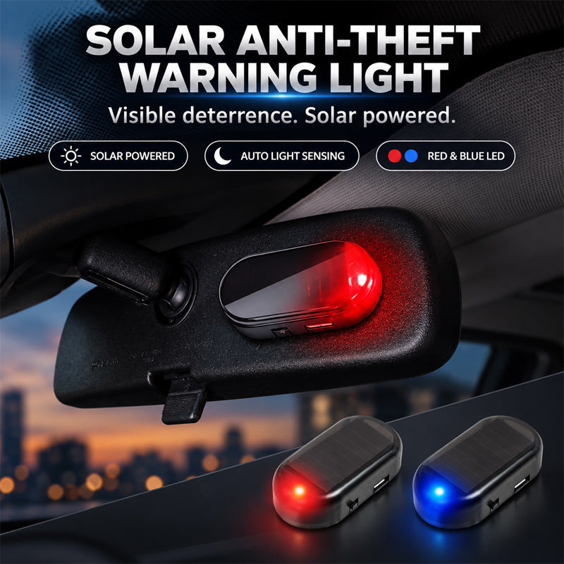 🚗 Solcellsdriven LED-varningslampa för bil – smart stöldskydd med blinkande ljus