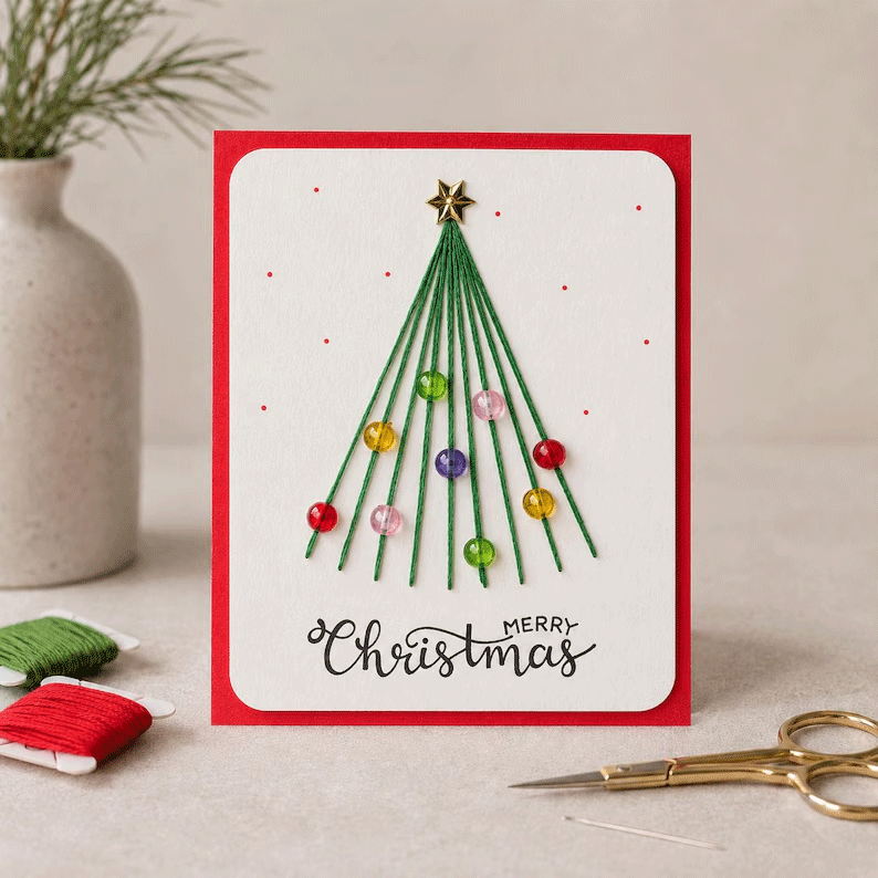 🎄🧵 Skapa din egen julhälsning – DIY-kit för vackra julkort med trådkonst! ✨🎁