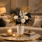 Luxury Black, White & Gold Artificial Floral Arrangement – Glam Home Centerpiece Decor