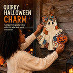 Patchwork Ghost Hanging Wooden Card