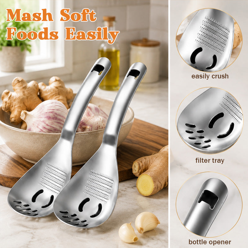 🥄 Multi-Function Grinding Spoon Strainer for Garlic, Ginger & Baby Food