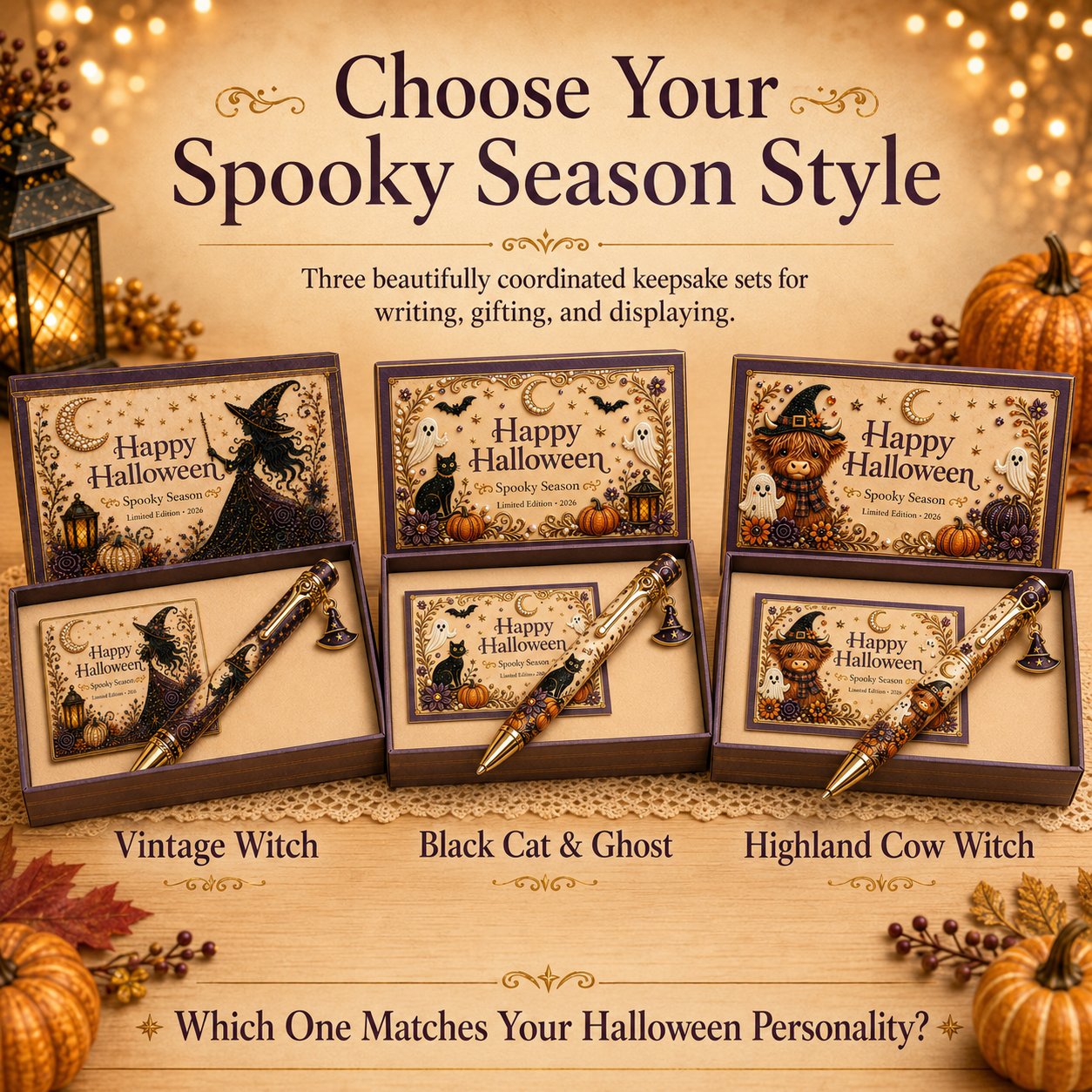 🎃🔮 Halloween Spooky Pen Gift Set | Decorative Pen, Matching Keepsake Card & Coordinating Gift Box in 3 Limited-Edition Styles ✨