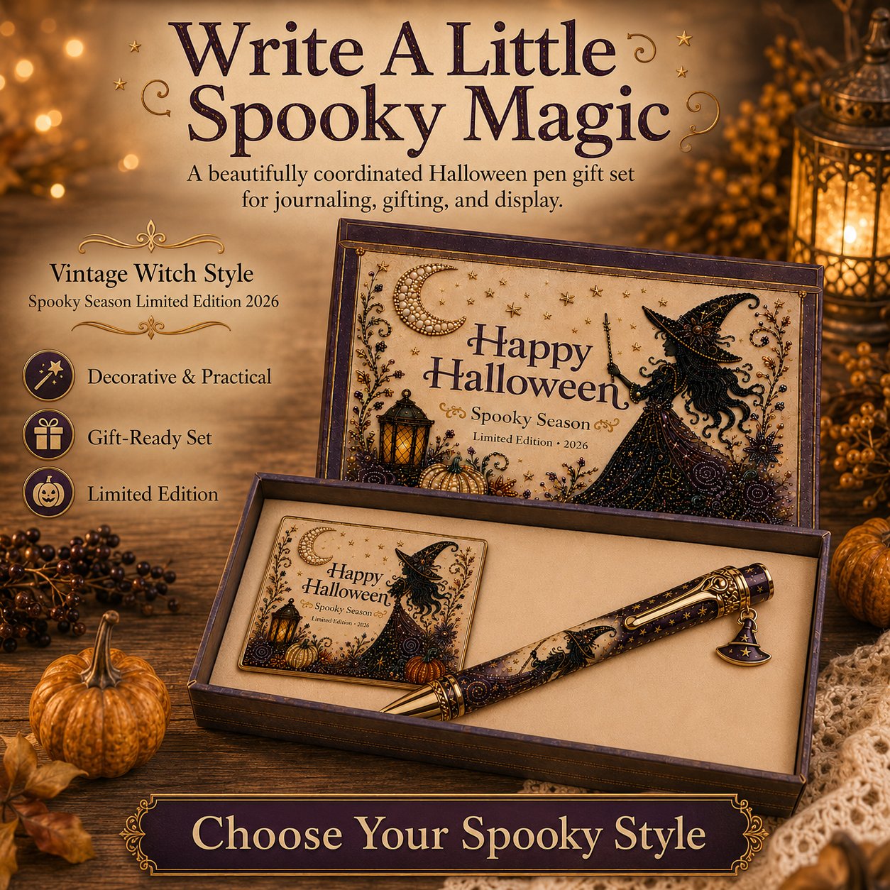 🎃🔮 Halloween Spooky Pen Gift Set | Decorative Pen, Matching Keepsake Card & Coordinating Gift Box in 3 Limited-Edition Styles ✨