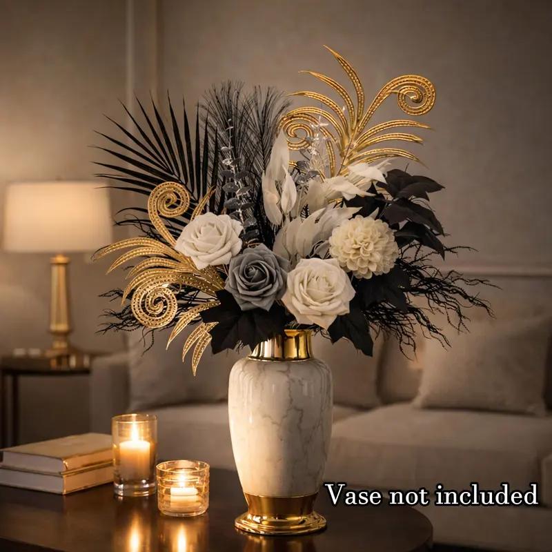 Luxury Black, White & Gold Artificial Floral Arrangement – Glam Home Centerpiece Decor