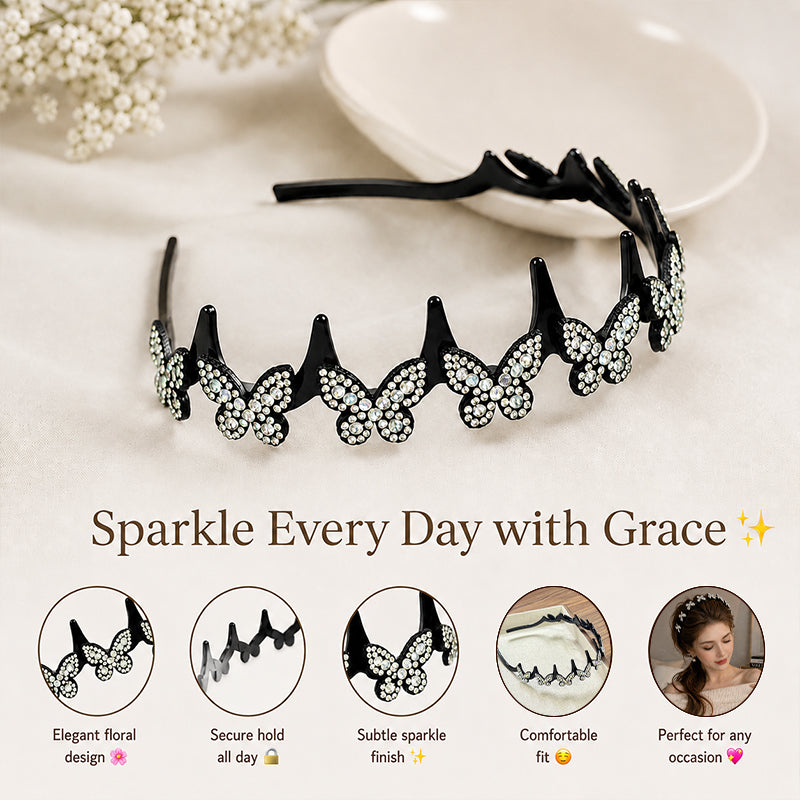 Women's Sparkling Butterfly Wave Headband – Volumizing Effect for a High Crown & Face-Washing Clip