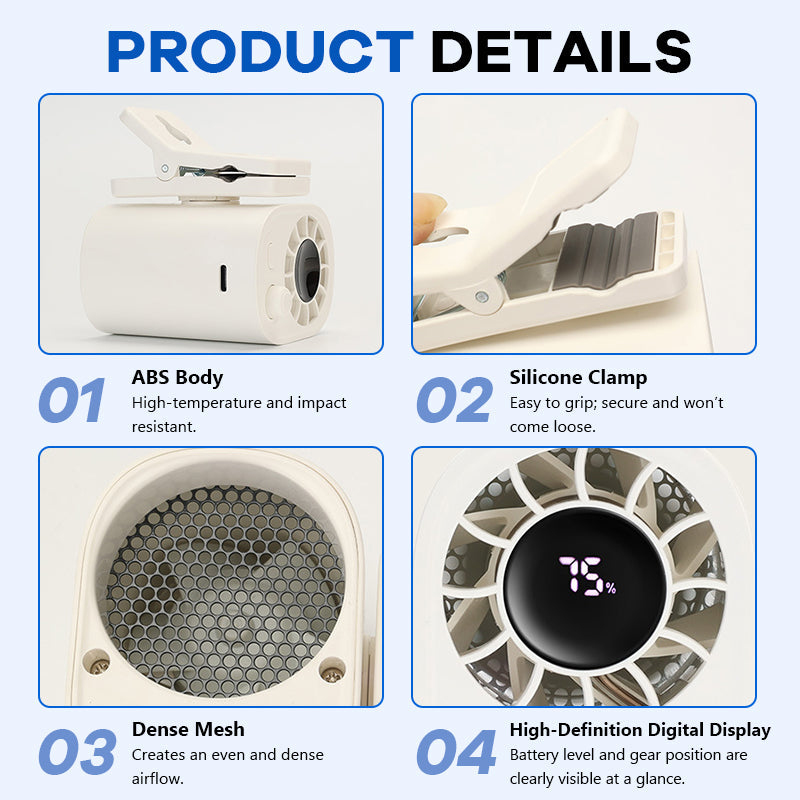 Waist Clip Fan - Portable Hurricane-Grade Cooling with 100-Speed Adjustment