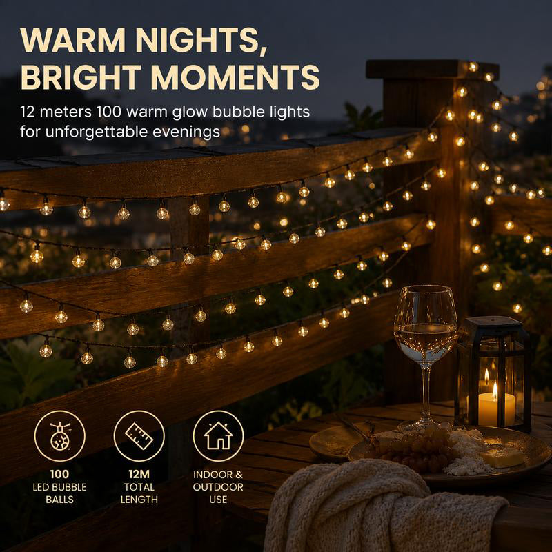 LED Solar Bubble String Lights Outdoor Waterproof Garden Lawn Holiday