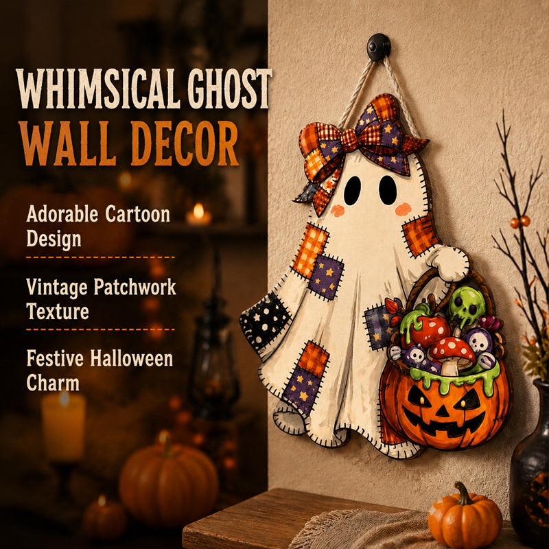Patchwork Ghost Hanging Wooden Card