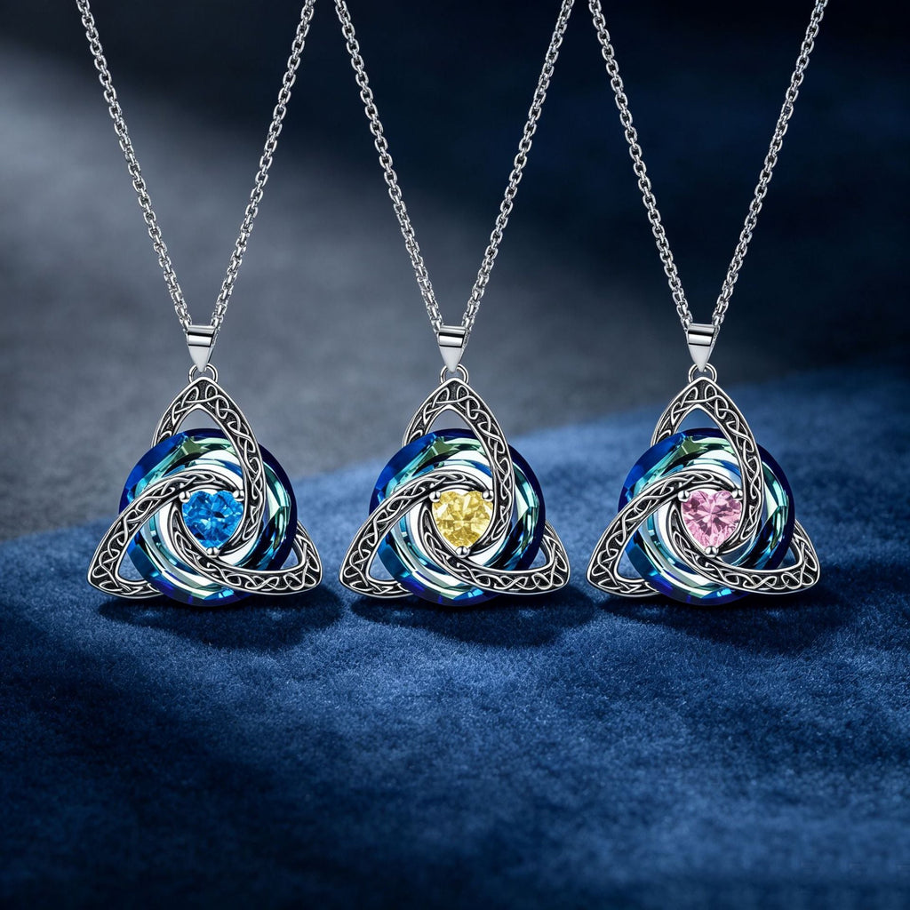 ✨ Födelsesten-halsband med keltisk treenighetsknut – En meningsfull symbol för kärlek och gemenskap ❤️