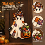 Patchwork Ghost Hanging Wooden Card