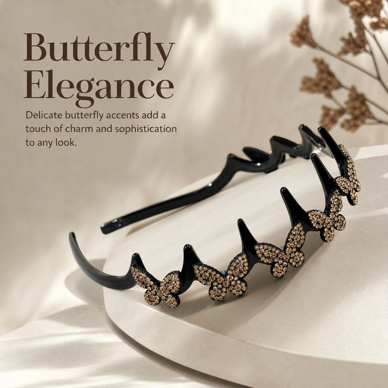 Women's Sparkling Butterfly Wave Headband – Volumizing Effect for a High Crown & Face-Washing Clip