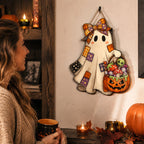 Patchwork Ghost Hanging Wooden Card