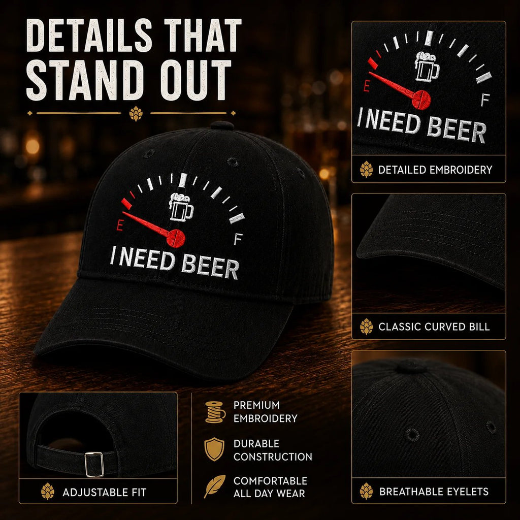 🍺 'JAG BEHÖVER ÖL' broderad basebollkeps – Unisex minneskeps 🧢