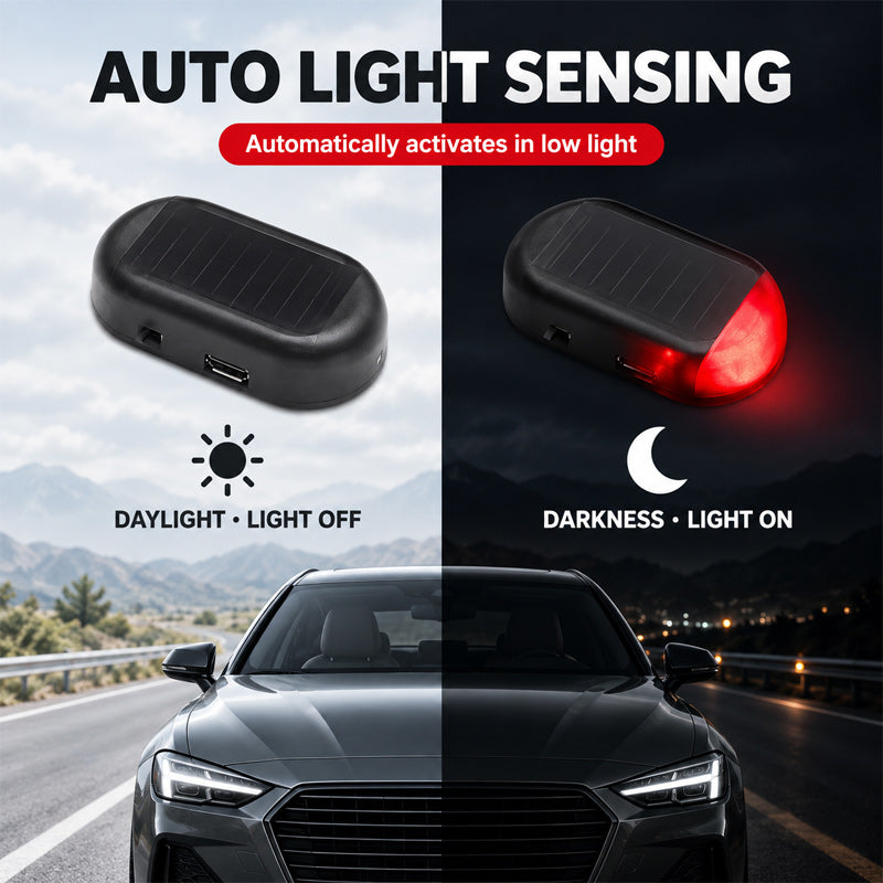 🚗 Solcellsdriven LED-varningslampa för bil – smart stöldskydd med blinkande ljus