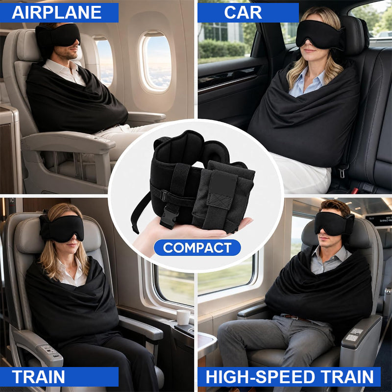 ✈️ 3-i-1 Resesovset – Ögonmask & Ergonomiskt Armstöd för Bekväm Sömn