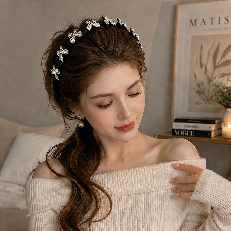 Women's Sparkling Butterfly Wave Headband – Volumizing Effect for a High Crown & Face-Washing Clip