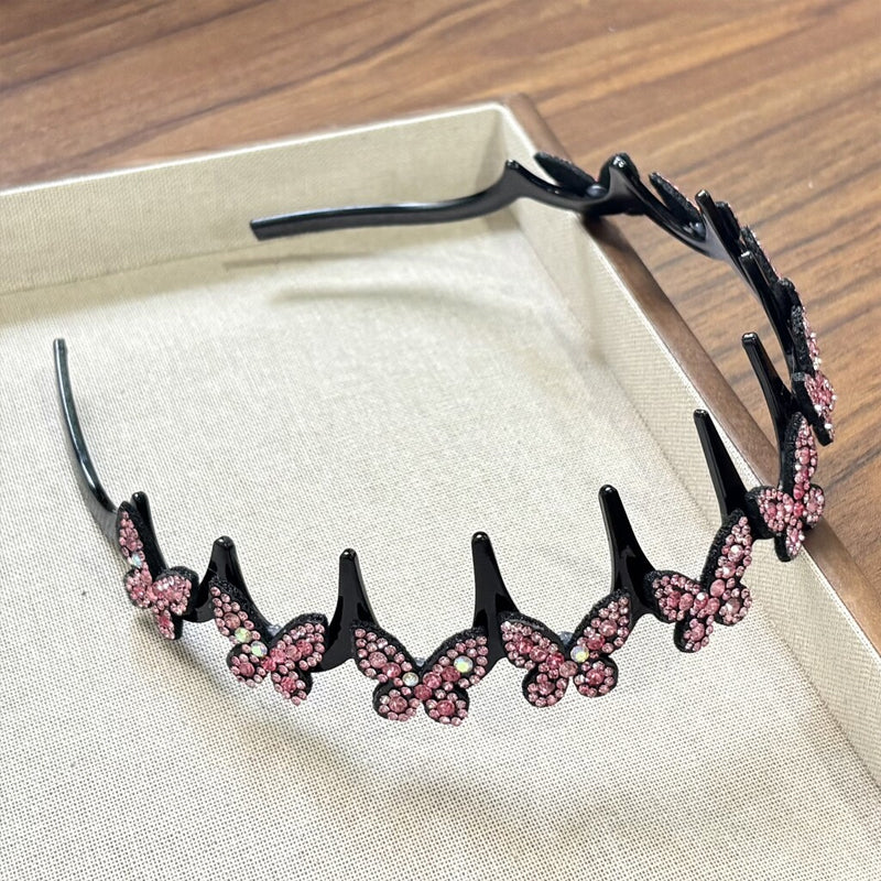 Women's Sparkling Butterfly Wave Headband – Volumizing Effect for a High Crown & Face-Washing Clip