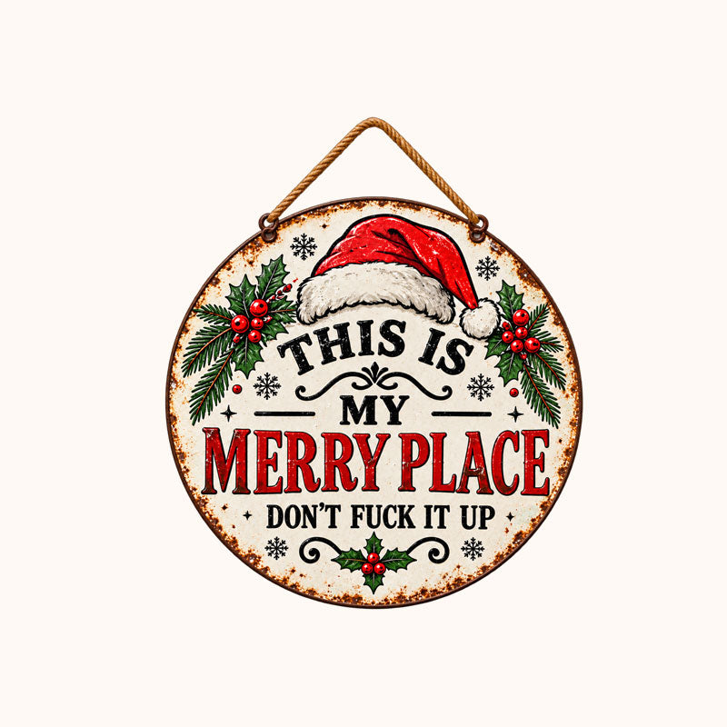 🎄 Vintage julskylt – “Det här är min juliga plats”