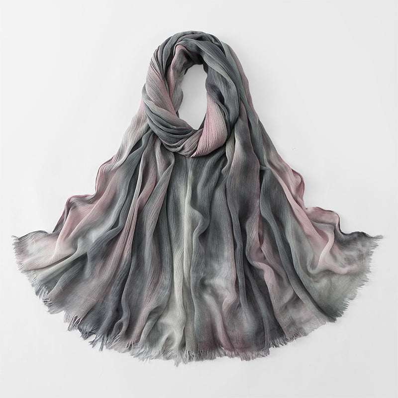 Ethnic Rainbow Tie-Dye Rayon Wrinkled Versatile Long Scarf - Bohemian Chic Hijab & Shawl