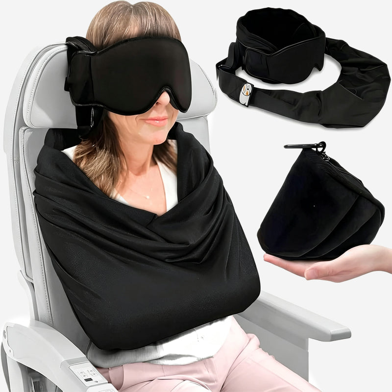 ✈️ 3-i-1 Resesovset – Ögonmask & Ergonomiskt Armstöd för Bekväm Sömn