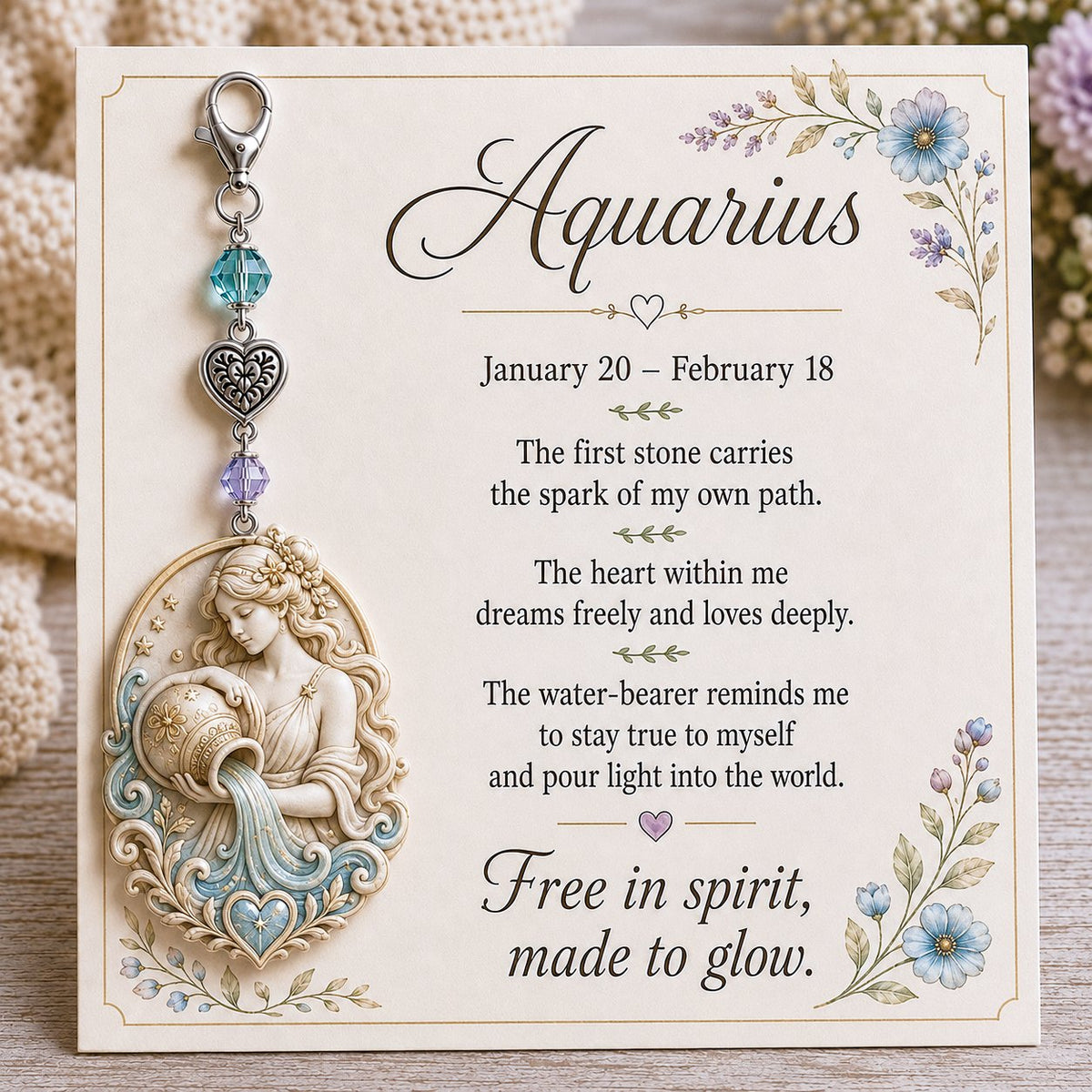 🌙12 Zodiac Birthstone Charm-minneskort