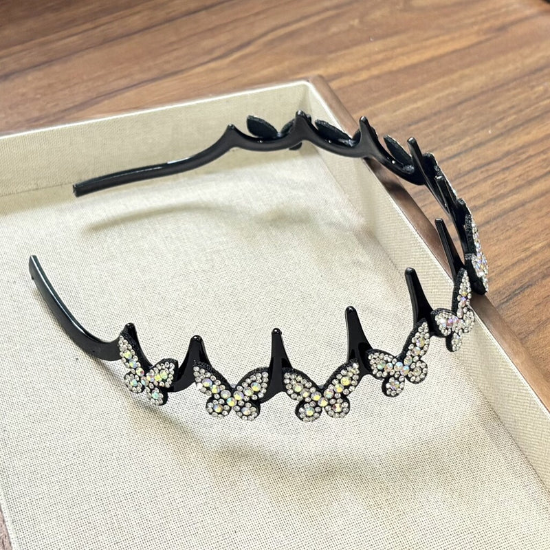 Women's Sparkling Butterfly Wave Headband – Volumizing Effect for a High Crown & Face-Washing Clip