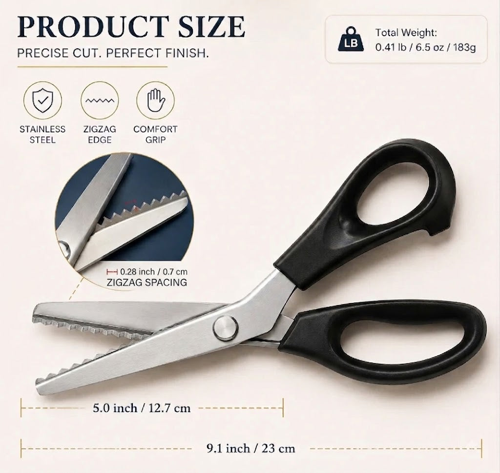 ✂️9,1" Professionell rostfri sax - ✨ Vass sicksackkant och fransfri sax för sömnad och gör-det-själv-pyssel