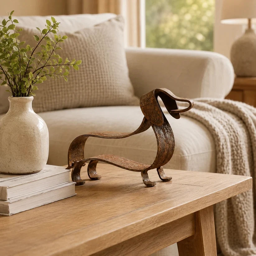 🐶 Rustik metallfigur föreställande en tax 🏡✨
