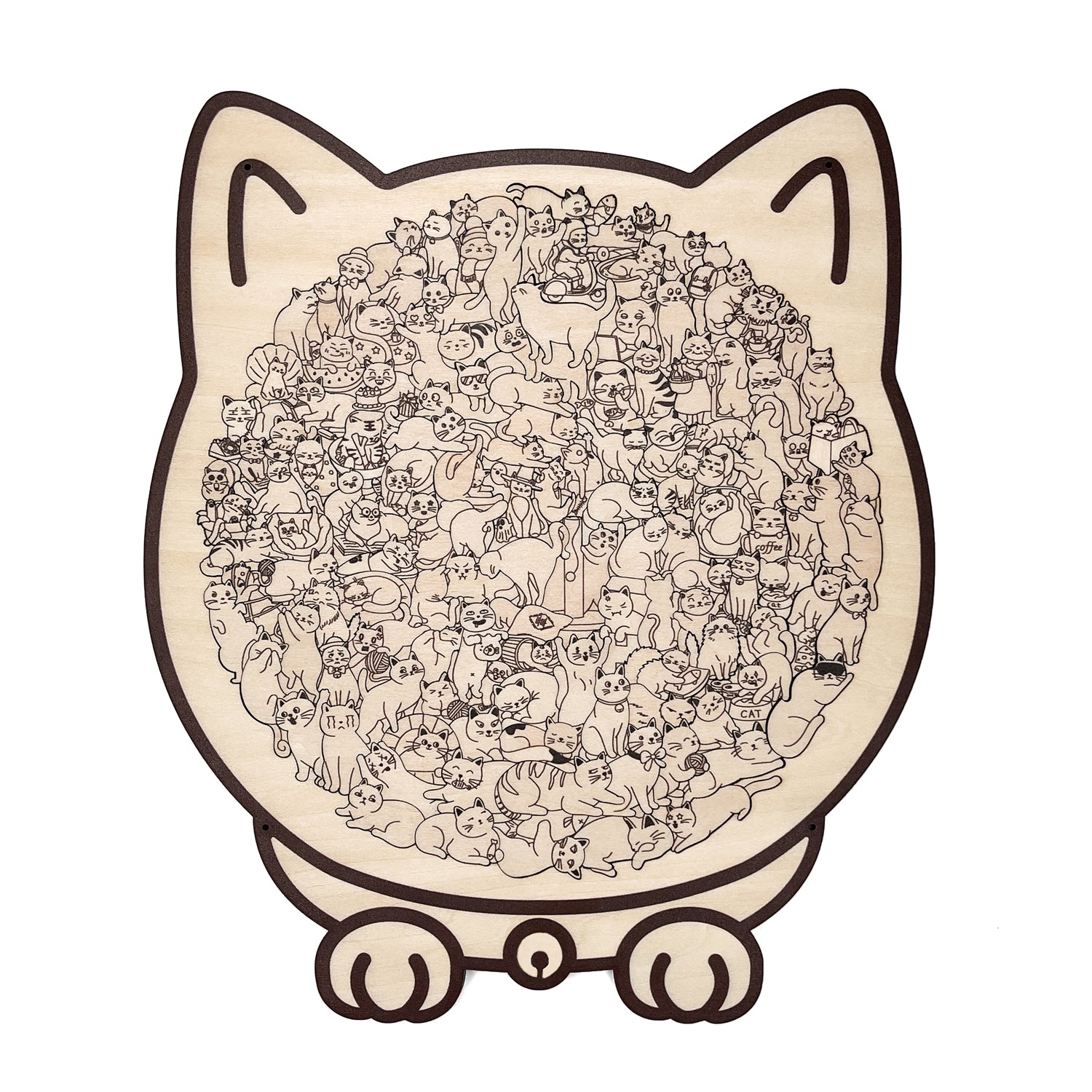 135-Piece Morandi-Colored Cat Shaped Wooden Jigsaw Puzzle