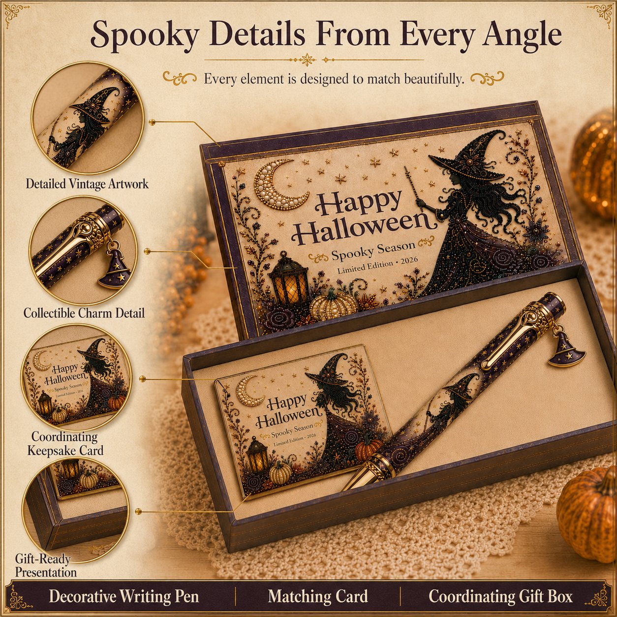 🎃🔮 Halloween Spooky Pen Gift Set | Decorative Pen, Matching Keepsake Card & Coordinating Gift Box in 3 Limited-Edition Styles ✨